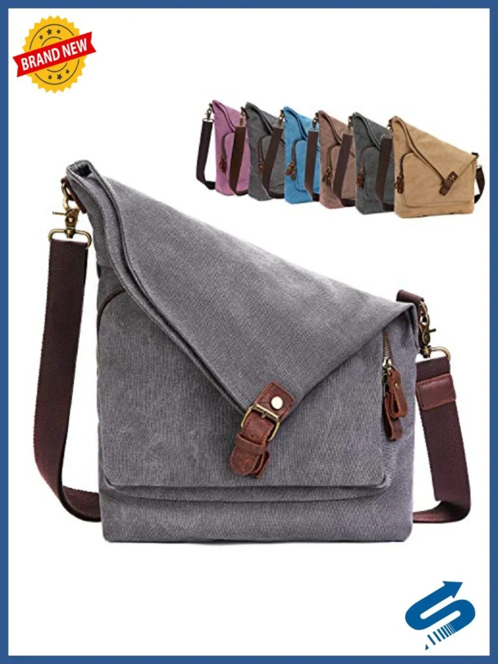 Genuine Leather Canvas Crossbody Bag for Women Shoulder Bag Hobo Totes